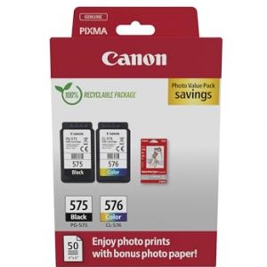 Genuine Canon PG-575 & CL-576 (Standard Capacity) Black & Tri-Colour - Ink Cartridge Multipack